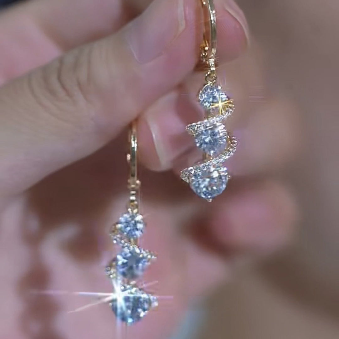 Luxury Spiral Pavé Drop Earrings (Versatile Gold Tone Dangles)