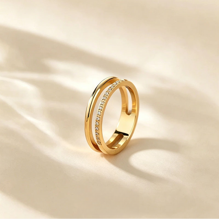 Double Intertwined Half Pave Thin Ring, 3 Colors Dainty Stacking Band For Women