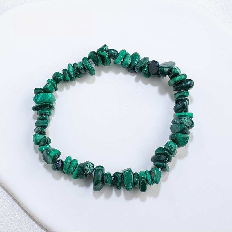 Natural Crystal Chip Stretch Bracelet, Malachite/Aventurine/Amazonite Casual Retro Beaded Bracelet
