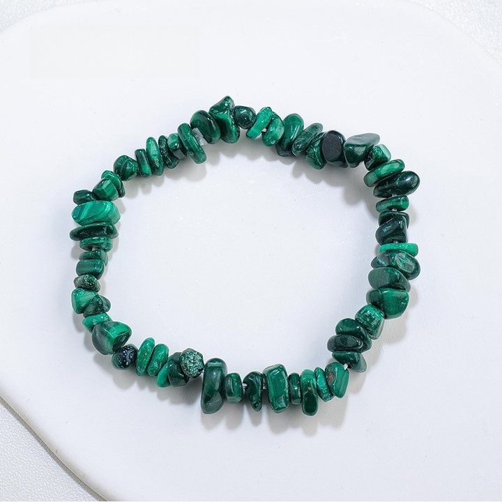 Natural Crystal Chip Stretch Bracelet, Malachite/Aventurine/Amazonite Casual Retro Beaded Bracelet