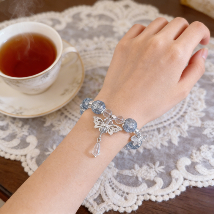 Ice-Crack Blue Bead Butterfly Bracelet (Fresh Boho-Chic Jewelry)