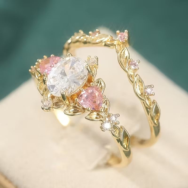 Vintage‑Style Leaf‑Shaped Oval & Heart‑Cut Gemstone Ring For Women