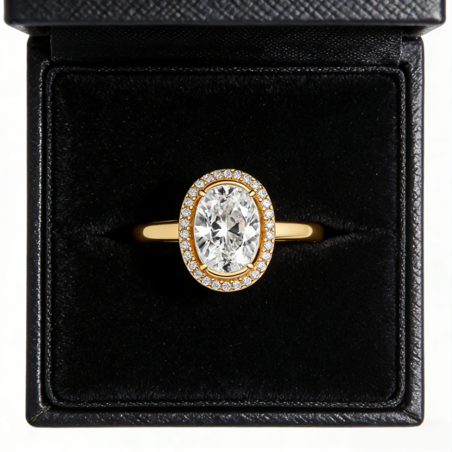 Oval Diamond Halo Ring (Light Luxury, Dynamic & Elegant Style)