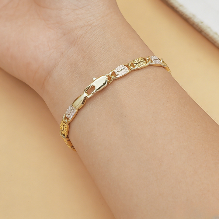 Two-Tone Carved Byzantine Link Bracelet (Vintage Luxury  Titanium Steel Band)