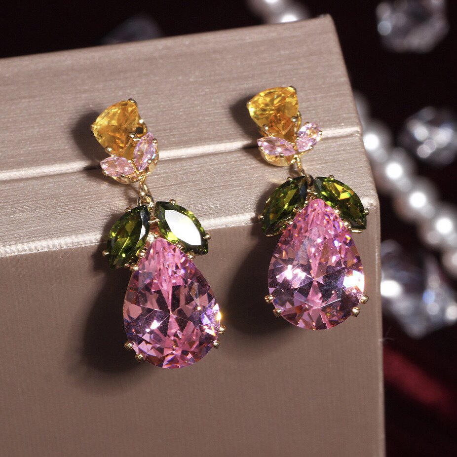 S925 Silver Multi-Color Teardrop Diamond Drop Earrings