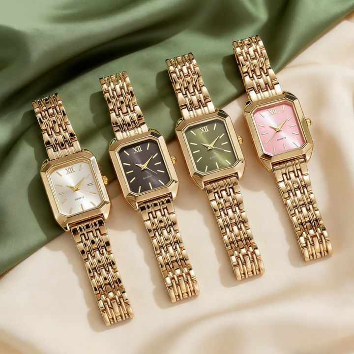 Vintage Rectangular Steel Band Quartz Watch for Women, Multi-Dial Luxury Business Casual Wristwatch