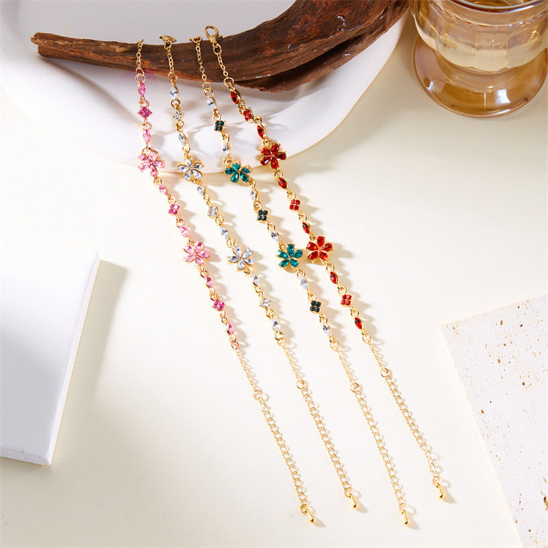 Multi-Color Diamond Flower Adjustable Bracelet (4 Colors Luxury Women's Chain)
