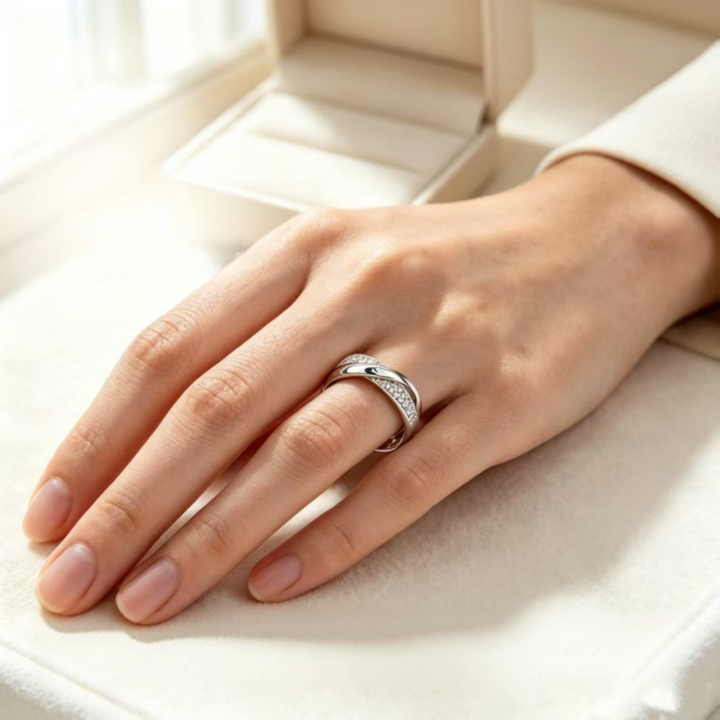 Twisted Cross Pave‑Set Diamond Ring, Three‑Color Options