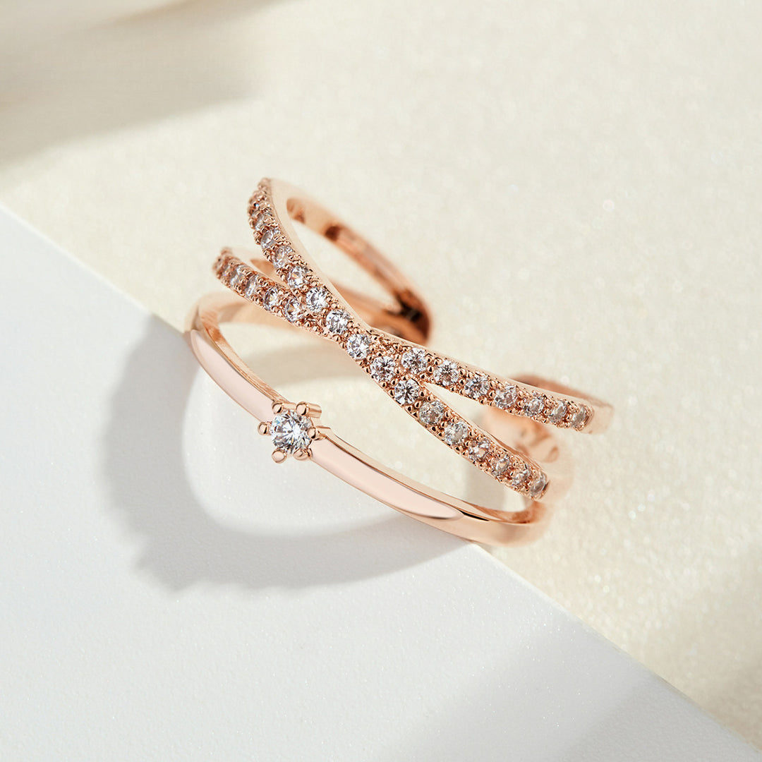 Stellar Interwoven Triple Band Pavé Ring (Light Luxury Niche Design Band)