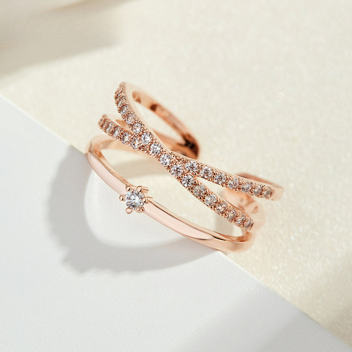 Stellar Interwoven Triple Band Pavé Ring (Light Luxury Niche Design Band)