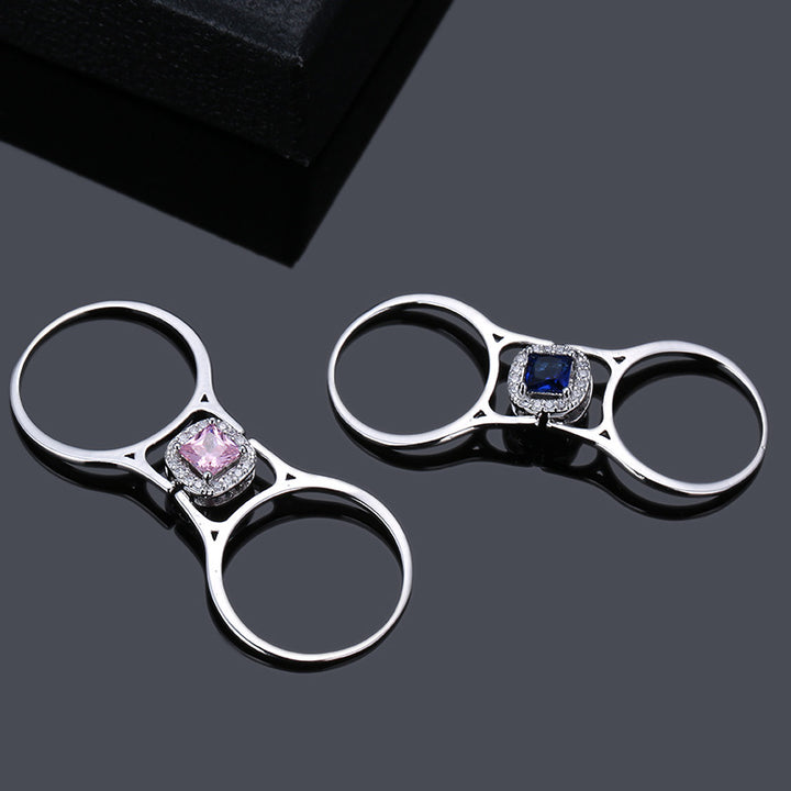 Two‑Tone Square‑Center Halo Ring Set