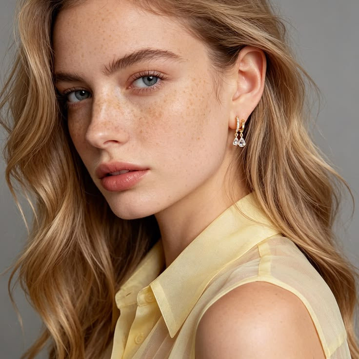 Double Teardrop Drop Diamond Hoop Earrings, Gold & Silver Luxury Paved Dangle Hoops