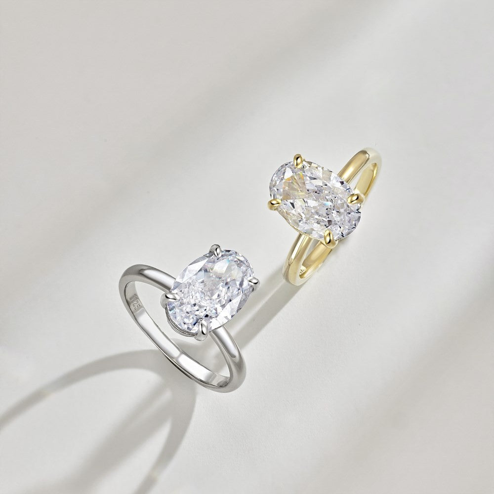 Oval Cut Solitaire Four-Prong Ring (2 Colors Luxury Women's Band)