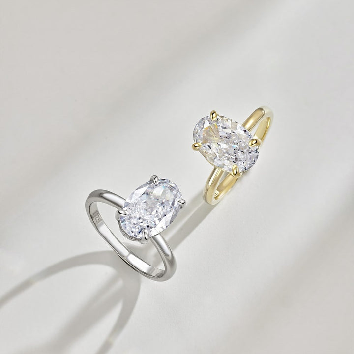 Oval Cut Solitaire Four-Prong Ring (2 Colors Luxury Women's Band)