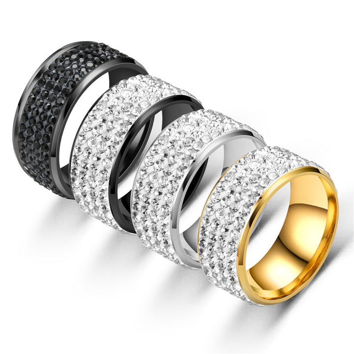 Multi-Row Pavé Wide Band Ring (Edgy Titanium Steel Statement Ring)