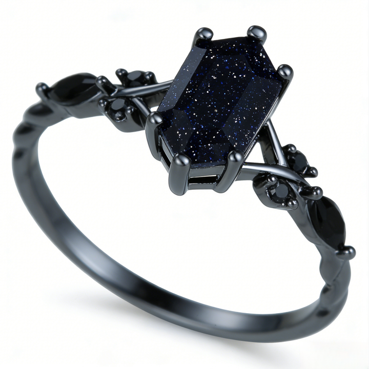 Black Gold Blue Sandstone Vine Ring (Gothic Edgy Statement Band)