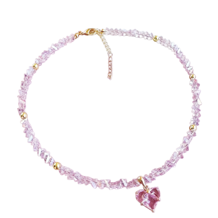 Faceted Diamond Cross & Heart Diamond Choker, Colorful Y2K Sweet Cool Collarbone Necklace
