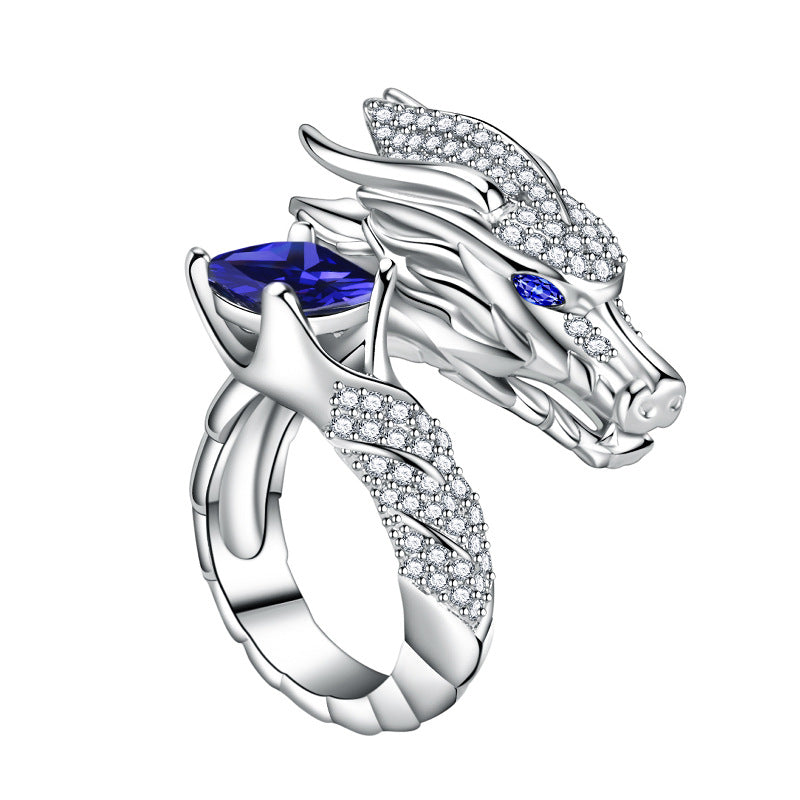 Winged Dragon Guardian Gemstone Ring (Light Luxury Niche Personalized Band)