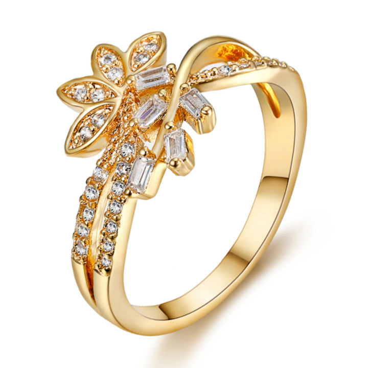 Gold Floral Branch Diamond S925 Silver Ring