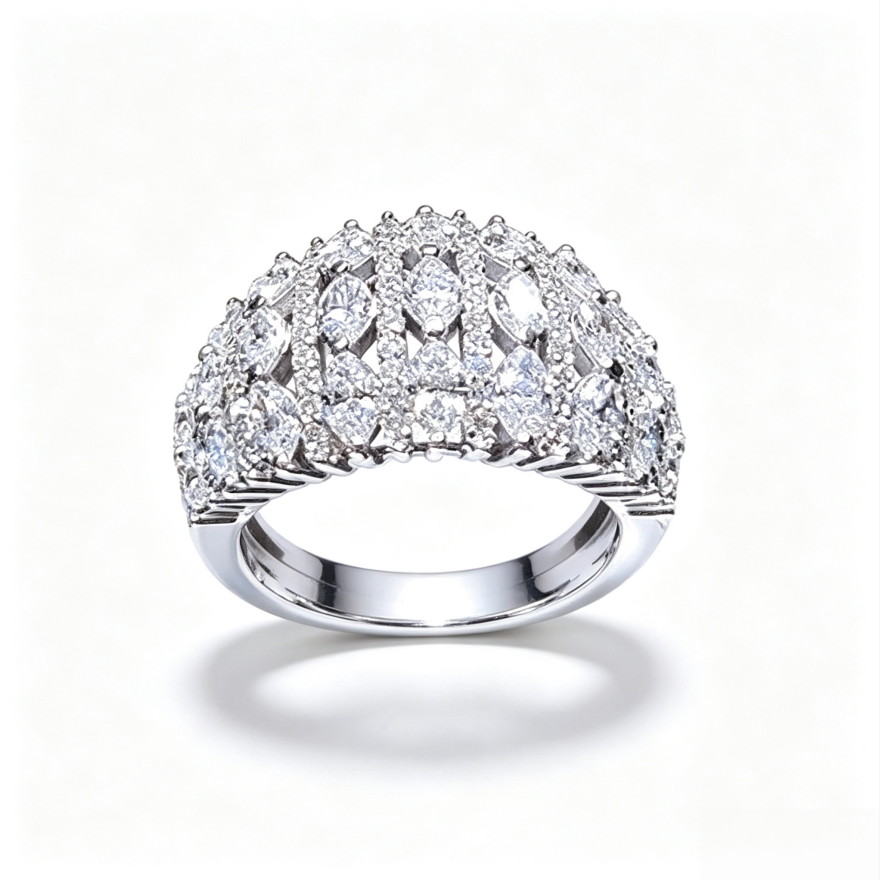 Heavy‑Duty Hollow‑Out Full‑Paved Wide Band S925 Sterling Silver Ring