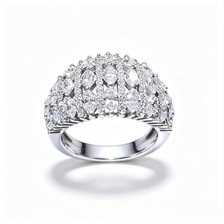 Heavy‑Duty Hollow‑Out Full‑Paved Wide Band S925 Sterling Silver Ring