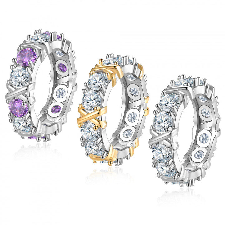 Cross Diamond Eternity Band Ring (3 Colors Luxury Women's Ring)