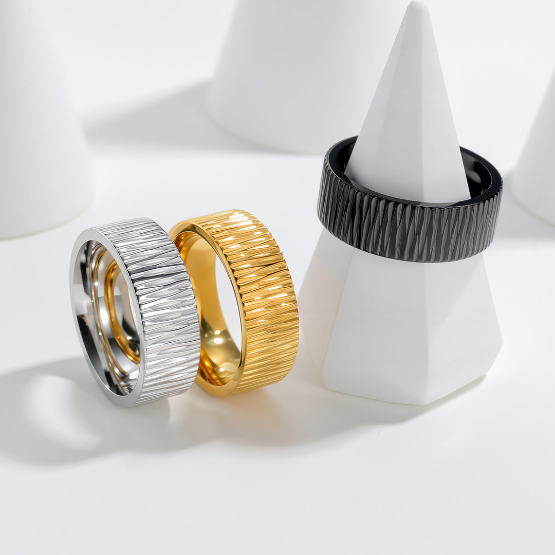 Textured Wide Band Ring (Unisex Titanium Steel Statement Ring)