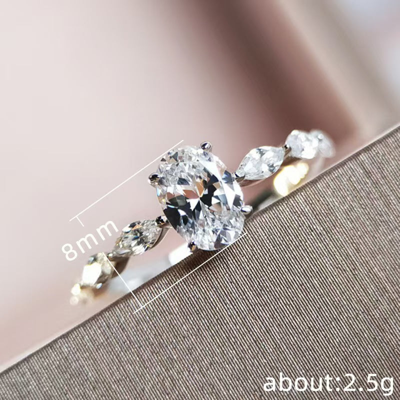 Oval Center Stone Vine-Style Diamond Ring (2 Colors Delicate Engagement Band)