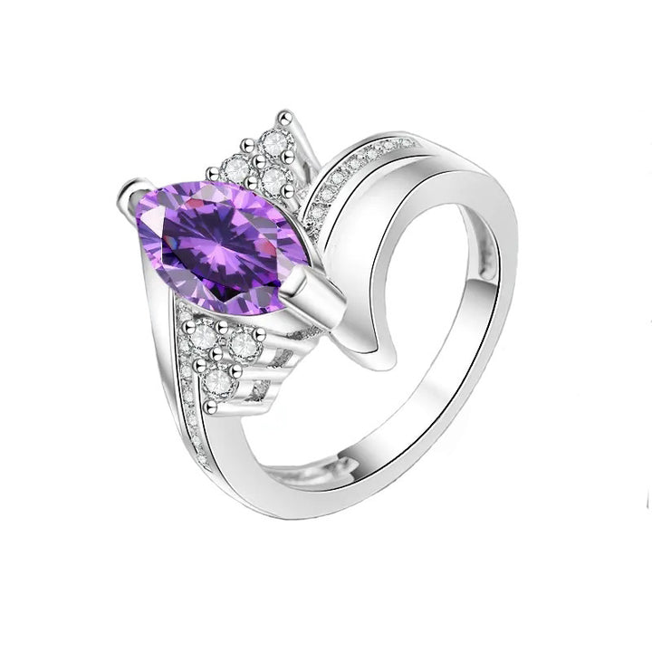 Marquise‑Cut Purple Diamond Crown‑Shaped Wrap Open‑Band Ring For Women
