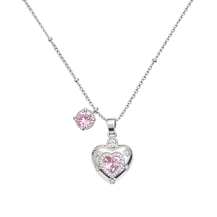 Pink Diamond Star Heart Necklace