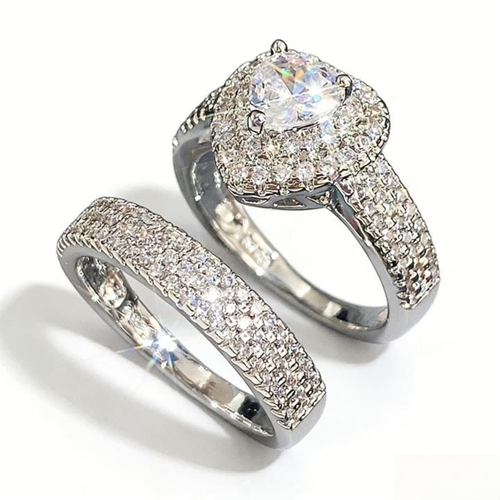 Heart Halo Stackable Ring Set (Light Luxury Niche Romantic Band)