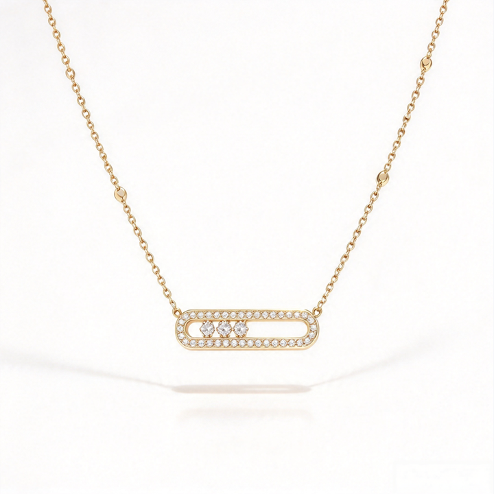 Sliding Three-Diamond Paperclip Necklace