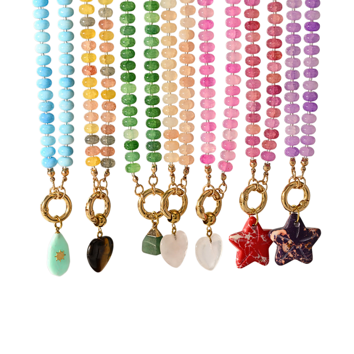 Dopamine Rainbow Beaded Pendant Necklace (Multi-Color Natural Stone Choker)