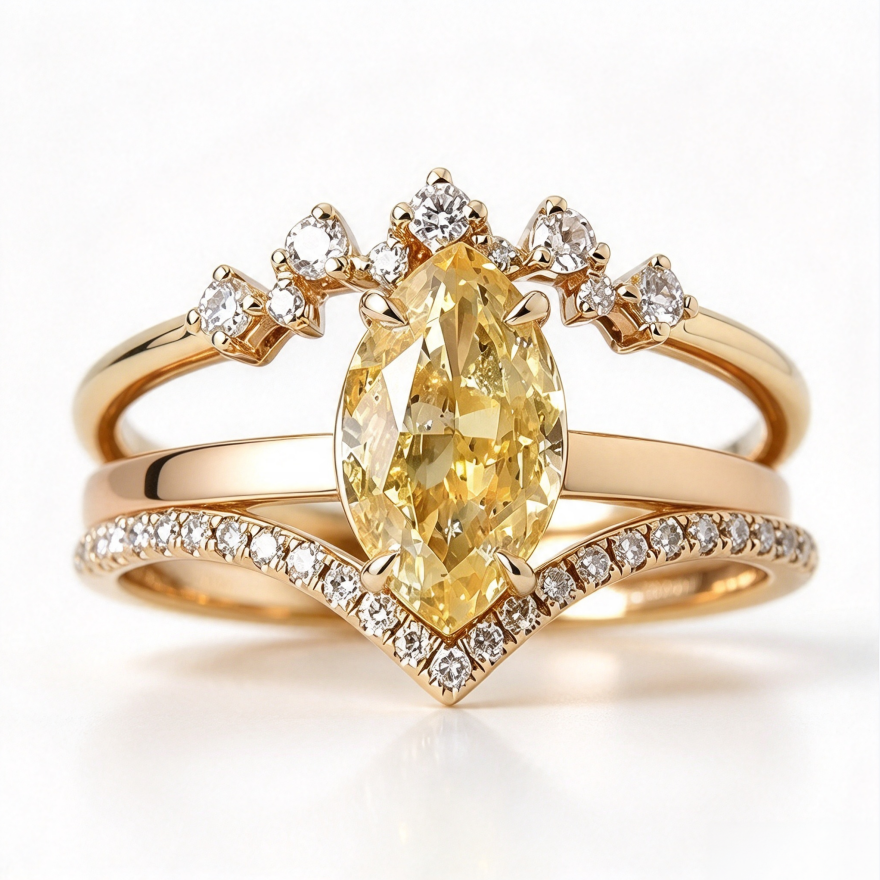 Marquise Yellow Diamond Stackable Ring Set