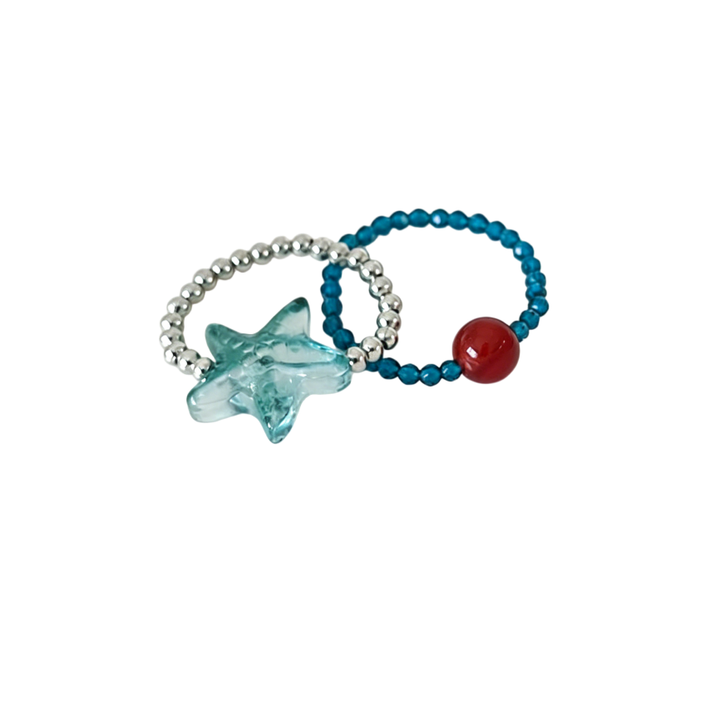 Ocean-Inspired Star Beaded Stretch Ring (2pcs Cute Stackable Band Set)