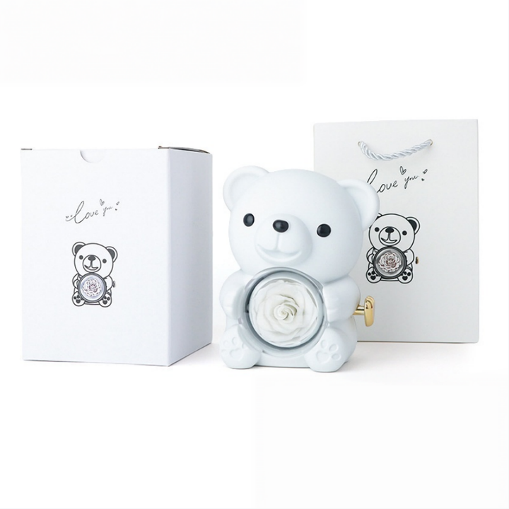 Preserved Rose Bear Jewelry Music Gift Box Set, Multiple‑Color Options
