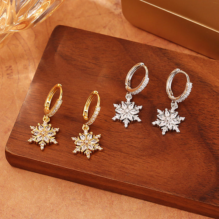 "First Snow Letter" Gold Snowflake Huggie Earrings (French Luxury Fall/Winter Jewelry)