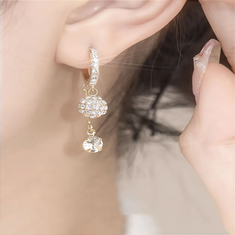 Pavé Ball Tassel Huggie Earrings (Light Luxury Niche Vivid Earrings)