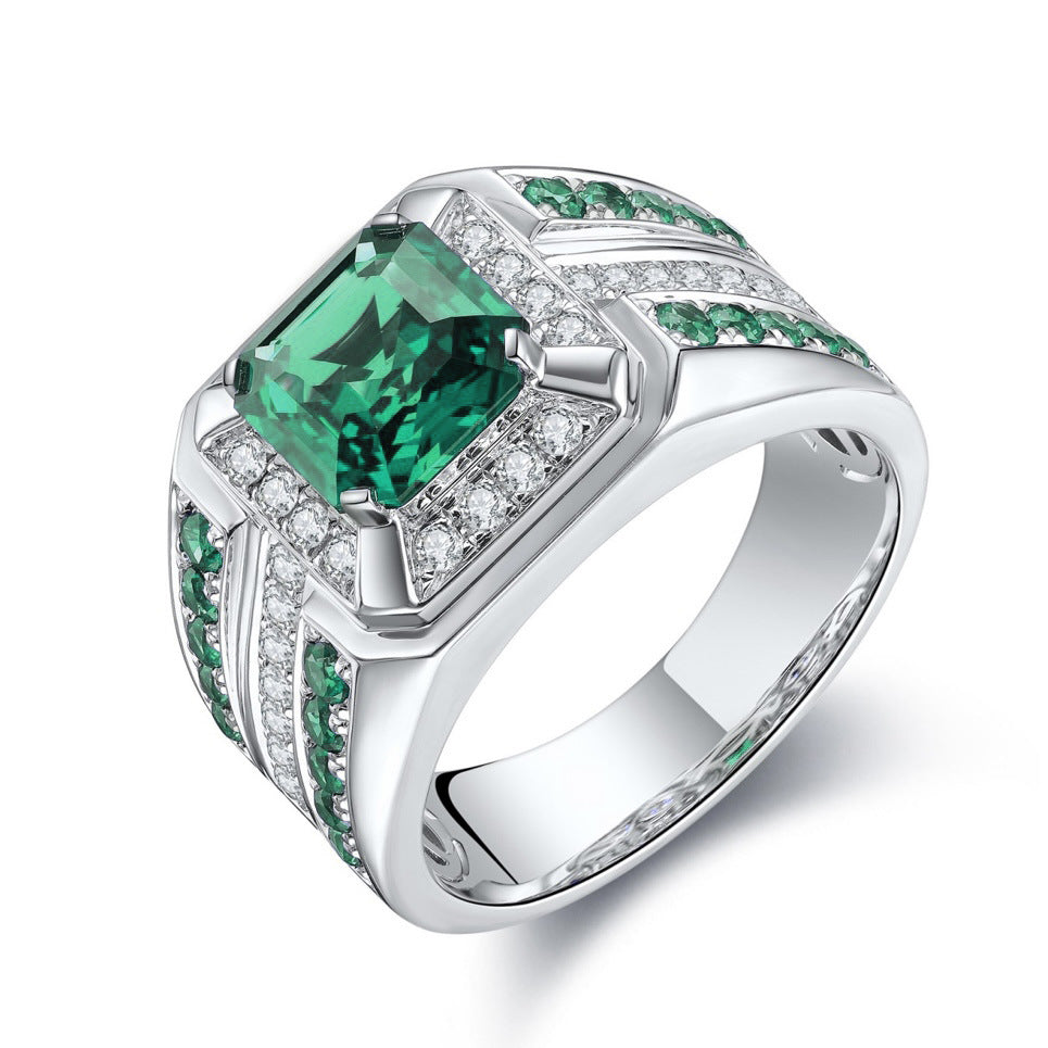 Square‑Cut Three‑Row Pave Wide‑Band Men’s Ring, Two‑Color Options