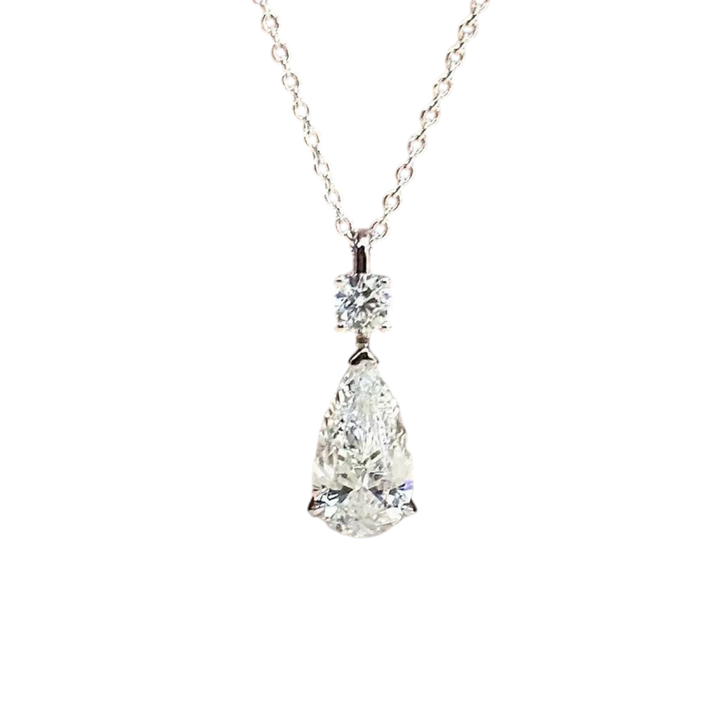 Pear‑Shaped Two‑Diamond Drop Pendant Necklace, Single‑Tone Option