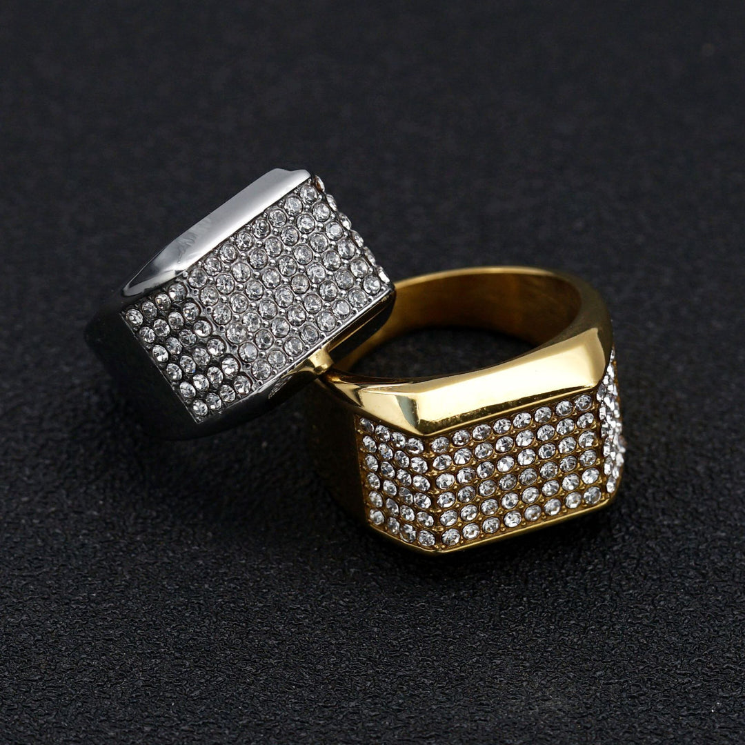Hip-Hop Square Pavé Ring (Street Style Unisex Statement Band)