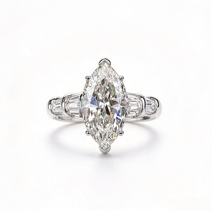 Marquise Center Stone Ring With Baguette Accents