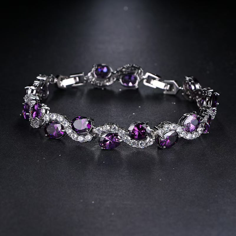 Oval Purple Diamond Interwoven Silver Bracelet