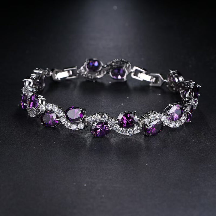Oval Purple Diamond Interwoven Silver Bracelet