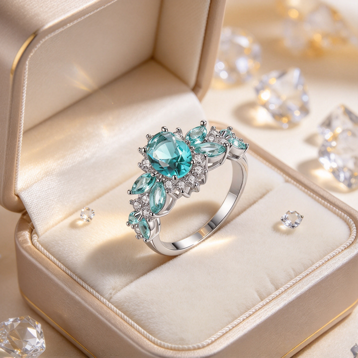 Lake Green Gemstone Flower Ring