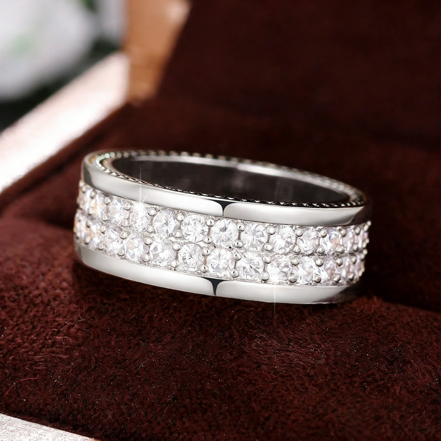Double Row Pavé Wide Band Ring (Luxury Classic Timeless Band)