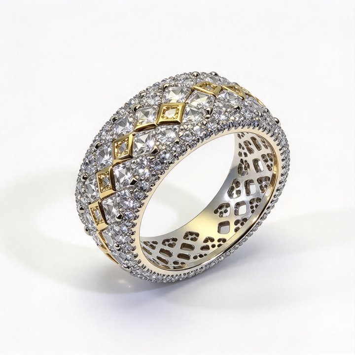 Two-Tone Full Paved Wide Band Ring