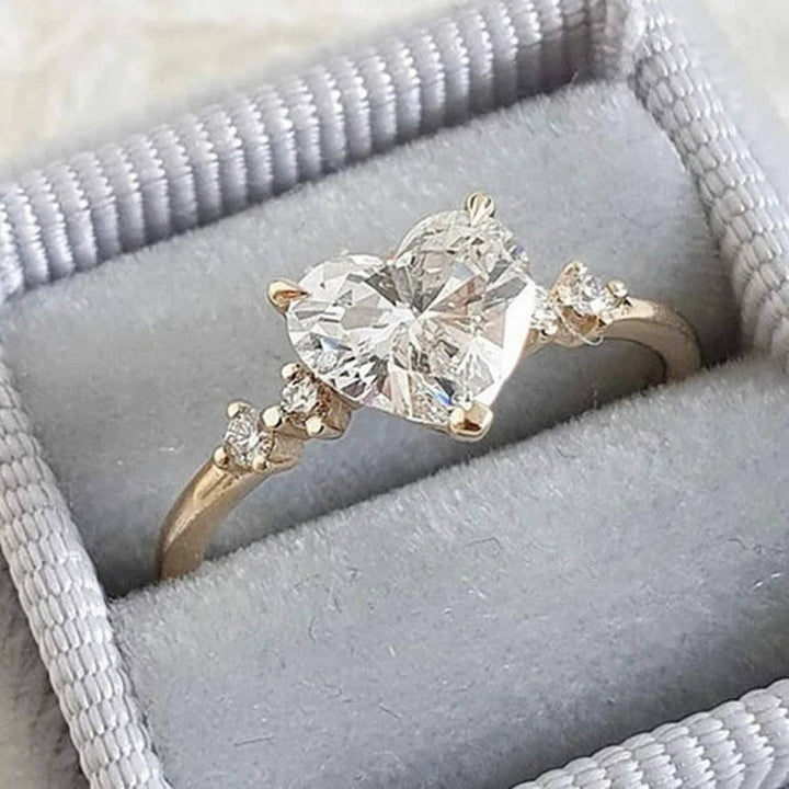 S925 Silver Heart‑Cut Center Diamond Ring, Luxury Heart‑Shape Multi‑Accent Diamond Engagement Ring for Women