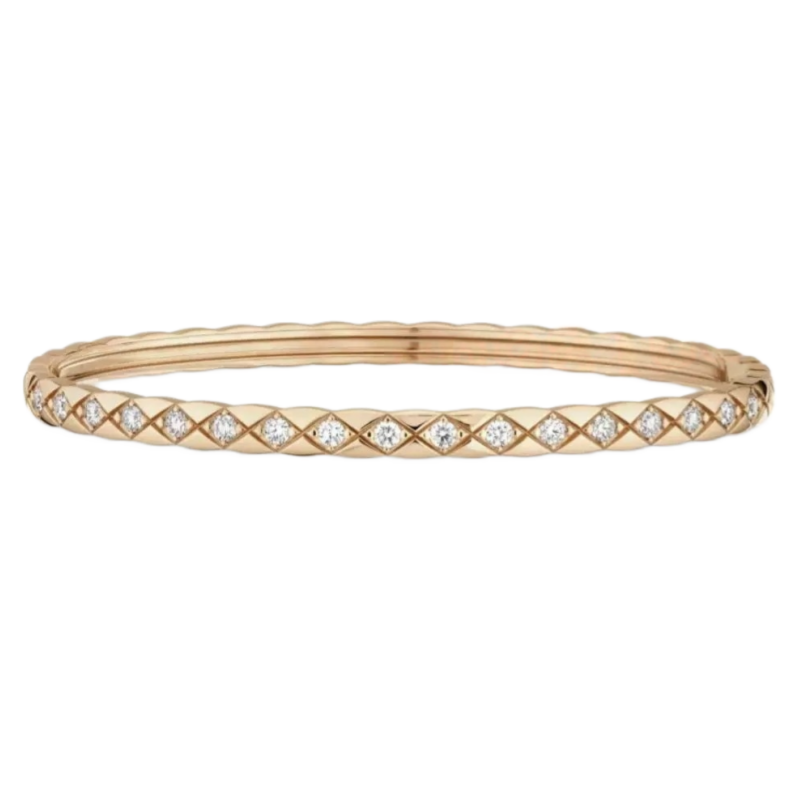 Diamond Lattice Snap Thin Bangle, Gold & Silver No/Half/Full Diamond Light Luxury Slim Bracelet
