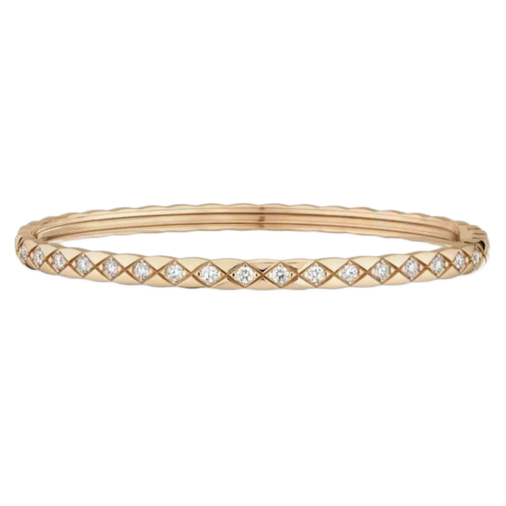 Diamond Lattice Snap Thin Bangle, Gold & Silver No/Half/Full Diamond Light Luxury Slim Bracelet